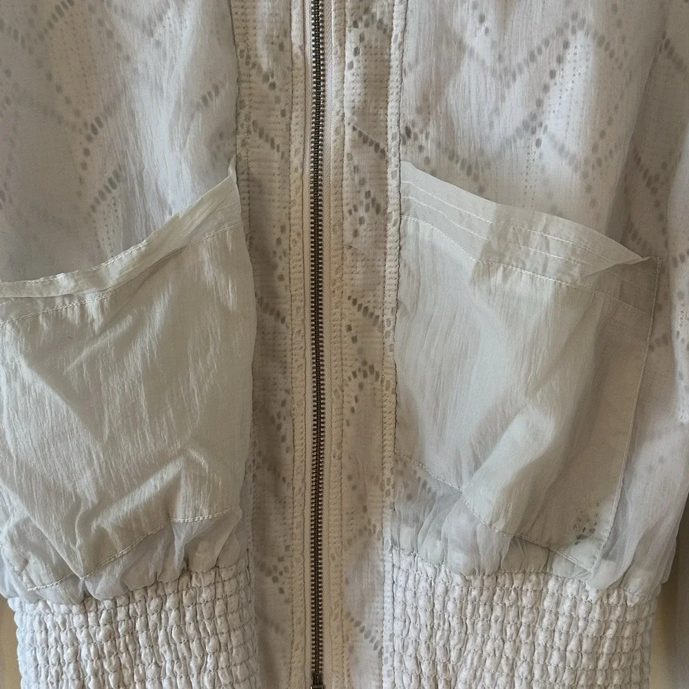 FP Free People Movement White Jacket Eyelet Sheer Cropped‎ Bomber Hoodie XS *R*